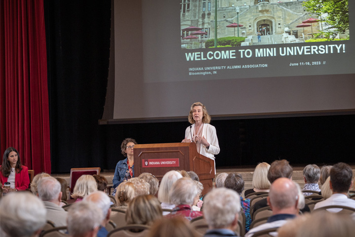 President Witten speaking at a Mini University event.
